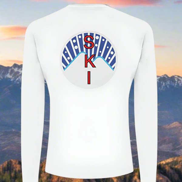 SKI Long Sleeve T-shirt in white (orange skier on front)