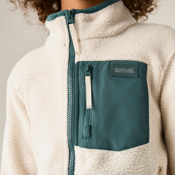 Regatta Kids Frankie Colour Block Fleece Jacket - Light Vanilla/Mediterranea