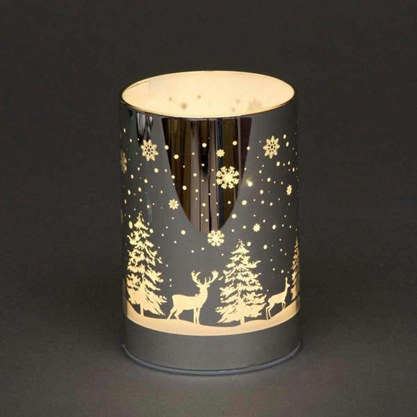 13cm Christmas Decorated Vase Lamp Silver Forest Scene Warm White LED Table Decoration image 1