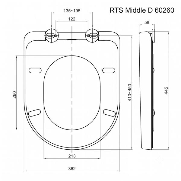 RTS D 360 Top Fix Slow Close Quick Release Toilet Seat (410-450mm)