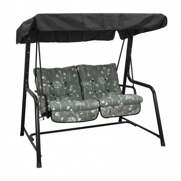 REPLACEMENT CUSHION ONLY Vienna Deluxe 2 Seater Garden Hammock (Pattern options available) 153cm (H) x 140cm (W) X 121cm (D) Grey Flower (Black Frame) The Garden Furniture Shop