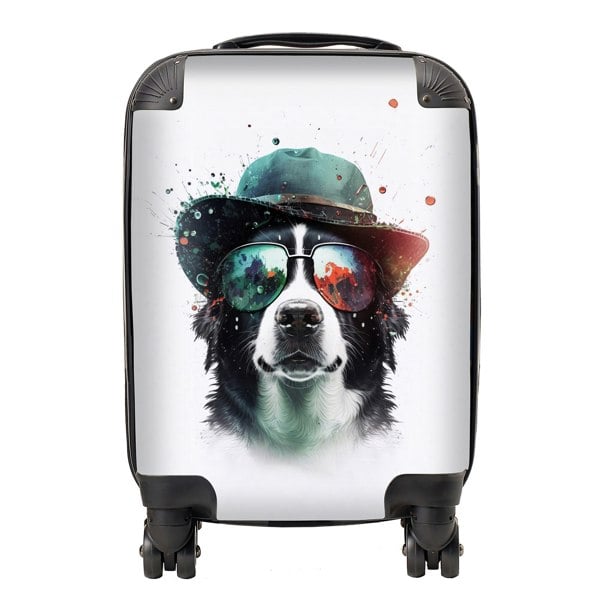 Warren Reed Border Collie Dog Face Glasses And Hat Splashart Suitcase