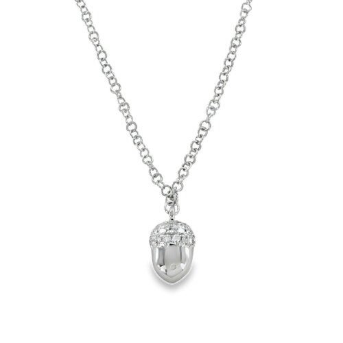 Reeves & Reeves 14K Solid Gold and Diamond Acorn Necklace