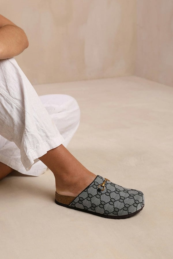 Where's That From Dublin Open Back Slip on Loafer With Gold Detail in Grey