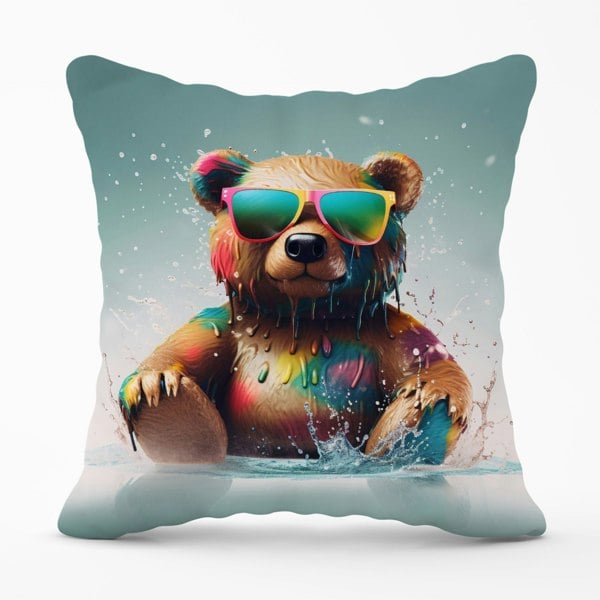 Warren Reed Splashart Bear In Glasses Cushions