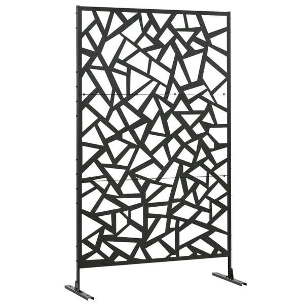 Freestanding Garden Partition Screen Metal Decorative with Expansion Screws, Black