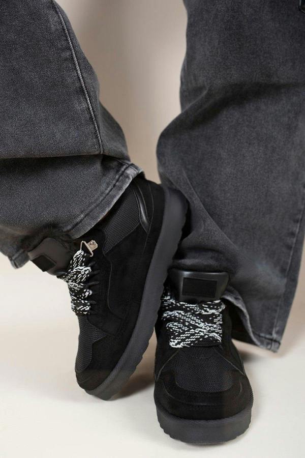 Leiza Chunky Lace Up Faux Fur Trainers - Black