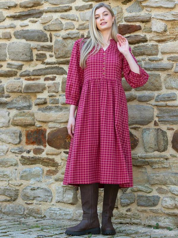 Kite Womens Organic Damson Check Worgret Flannel Dress