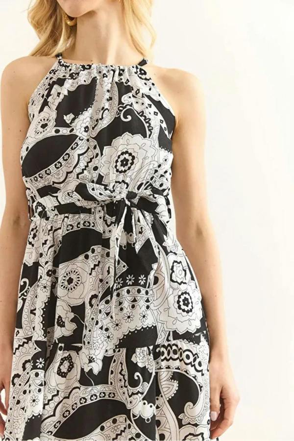 Hoxton Gal Halter Neck Belted Midi Dress