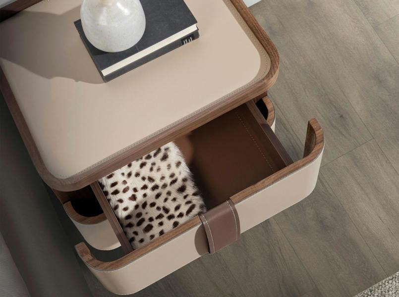 Angel Cerdá Leatherette bedside table, walnut and polished steel base 7204