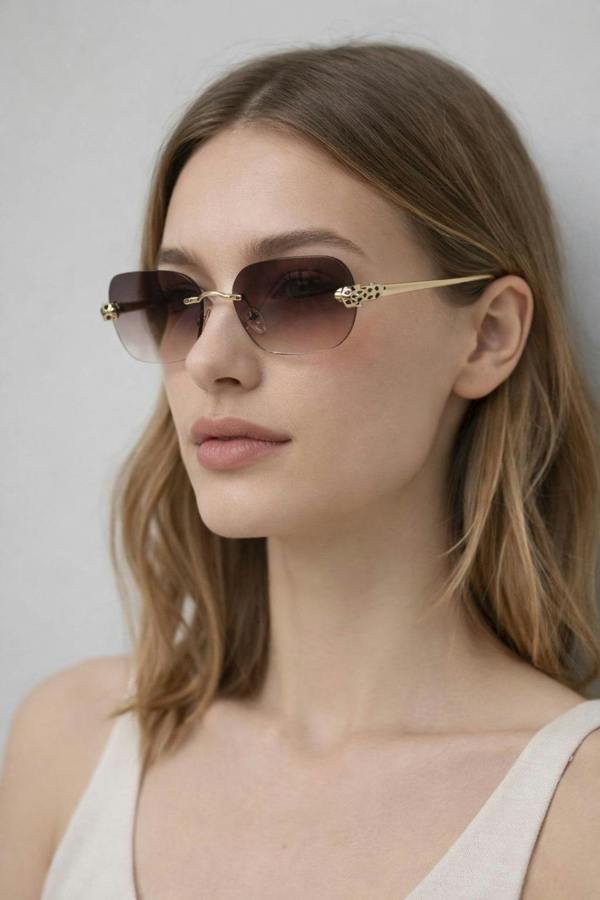 SVNX Jaguar Detail Rimless Sunglasses In Brown