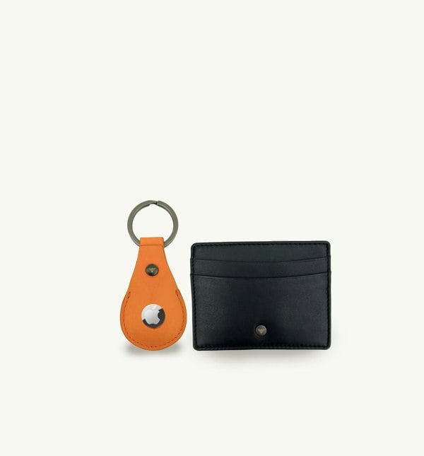 Apatchy London Orange Leather AirTag and Black Cardholder Gift Set