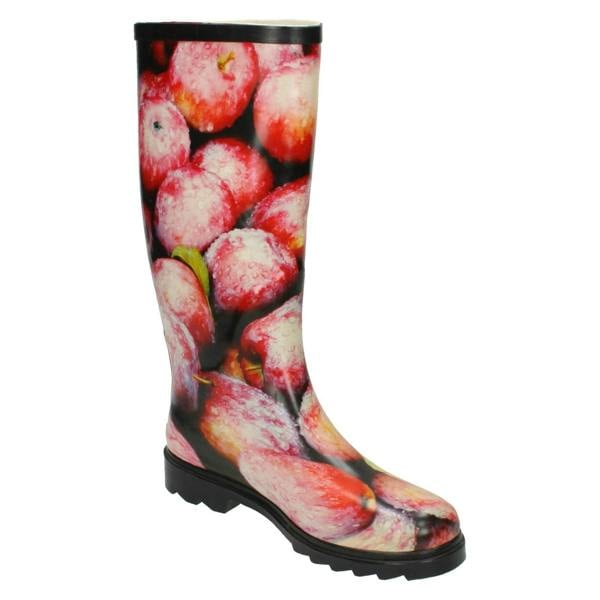 Spot On Ladies Spot On Apple Print Wellington Boot