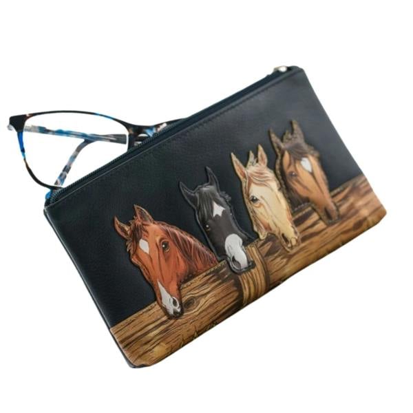 Mala Leather Stable Row Horses Glasses Case