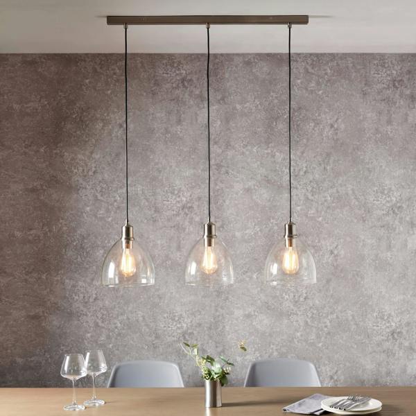 Pagazzi Lighting Jacob 3 Light Nickel and Glass Ceiling Pendant Bar