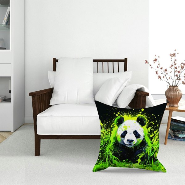 Warren Reed Green Splashart Panda Face Floor Cushion