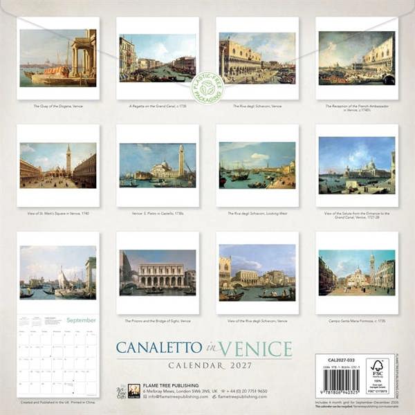 Canaletto in Venice Calendar 2027, Wall Calendars, Month To View, Art, Gift