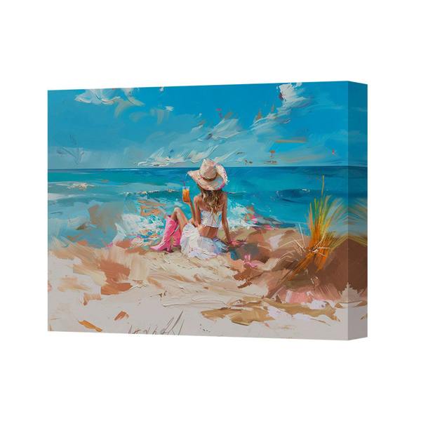 Benjamin Tate Design Beach Scene Canvas Art Print With Deep Wooden Frame UK Handmade