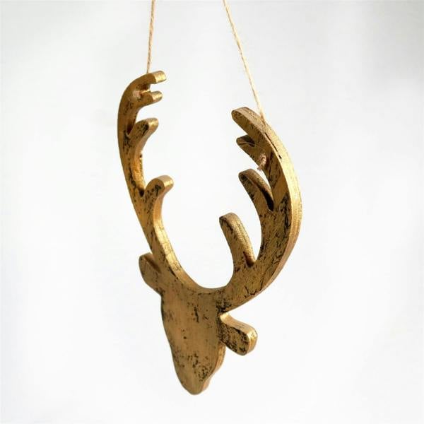 26cm Golden Wooden Hanging Deer Head Christmas Wall Decoration for Home and Office Displays image 5