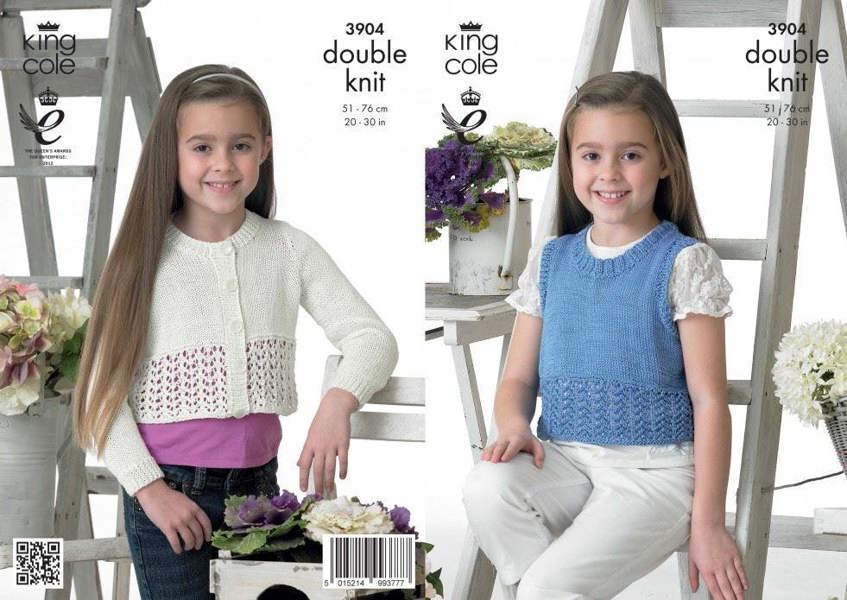 King Cole Giza Knitting Pattern 3904, Tops, Cardigans for Kids, 20 - 30 Inches - Intermediate