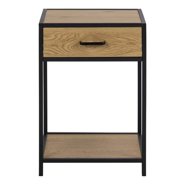 Furniture To Go Seaford Bedside Table with 1 Drawer in Black & Oak