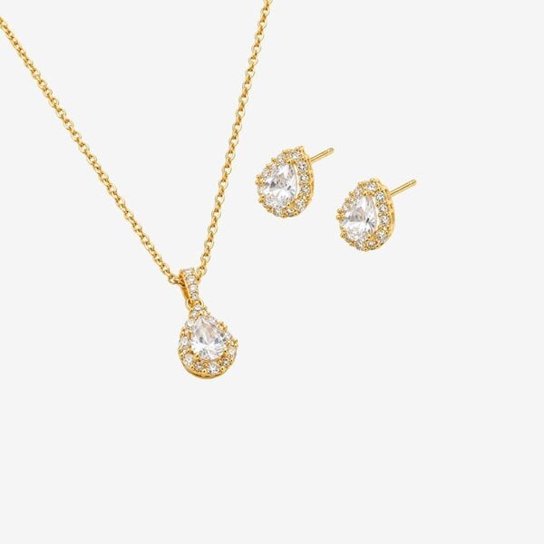Uchi & Soto Kin Gold Teardrop Stone Earrings and Necklace Set