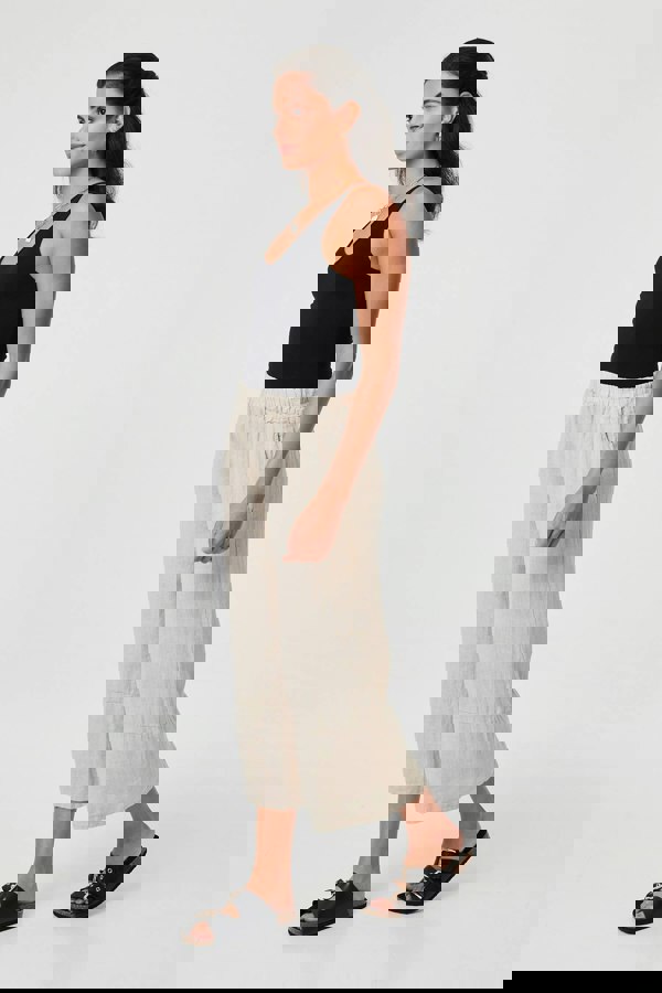 Beige | Floral High Waist Stretchy Crop Trousers
