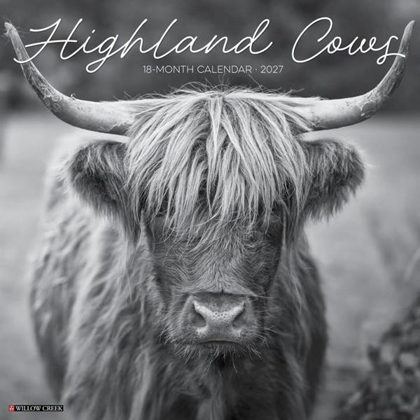 Black & White Highland Cows Calendar 2027, Wall Calendars, Month To View, Animals, Gift