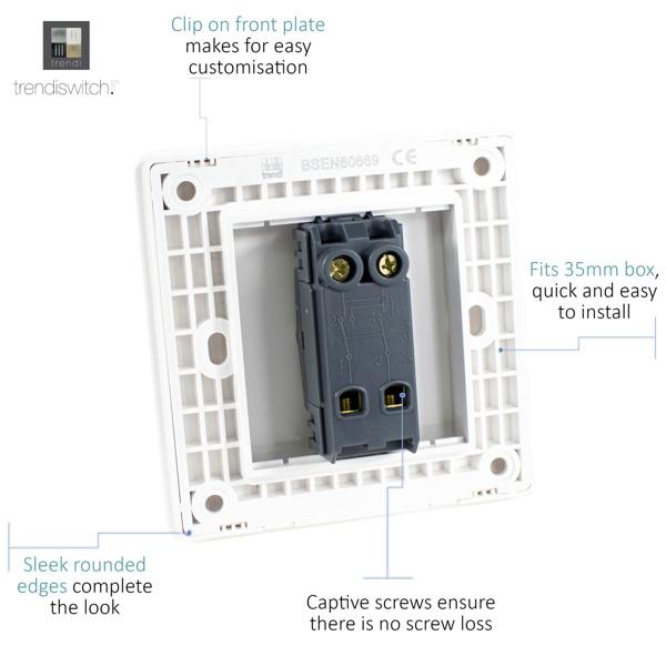 Trendi Switch 1 Gang Intermediate Rocker Light Switch in Ice White