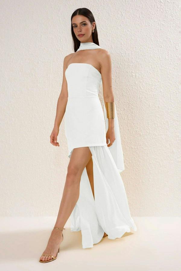 WOVCOR Woven Maxi Evening Dress with Shawl Detail