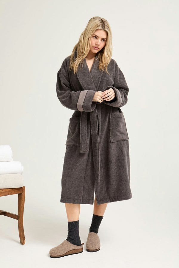 Bamboo Towelling Robe in Smoke Grey - Robes