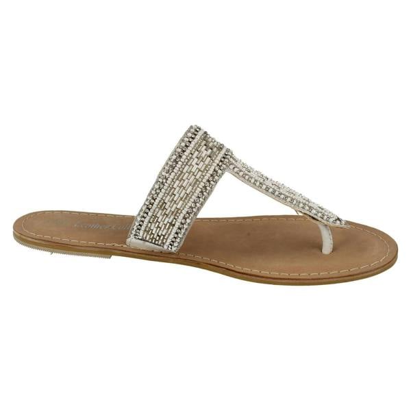 Spot On Ladies Spot On Leather Collection Beaded Toe Post Sandals