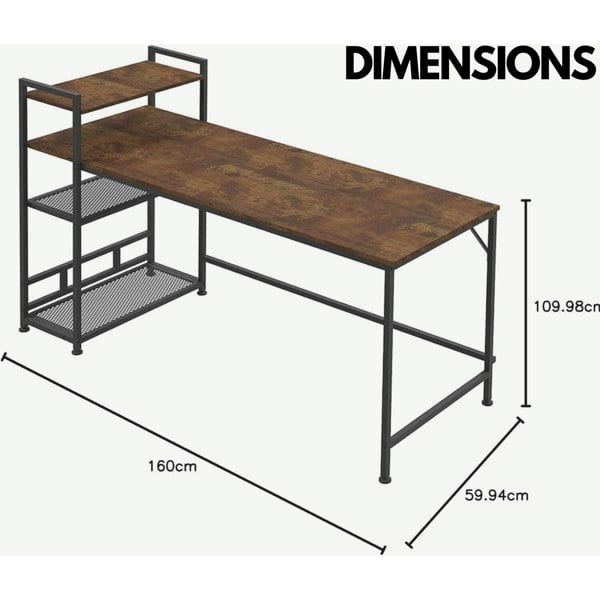 Rafaelo Mobilia Industrial 4 Tier Writing Desk 160CM Wide