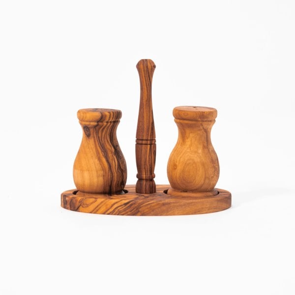 Verano Spanish Ceramics Olive Wood Salt & Pepper Pots and Stand