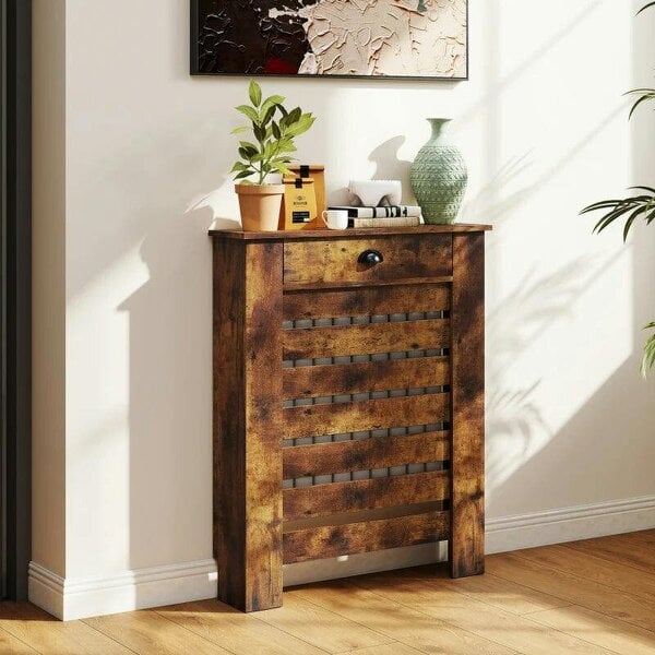 Bobobiy 95.5H x 78Wcm Radiator Cover, with Drawer - Rustic Brown - Rustic Brown