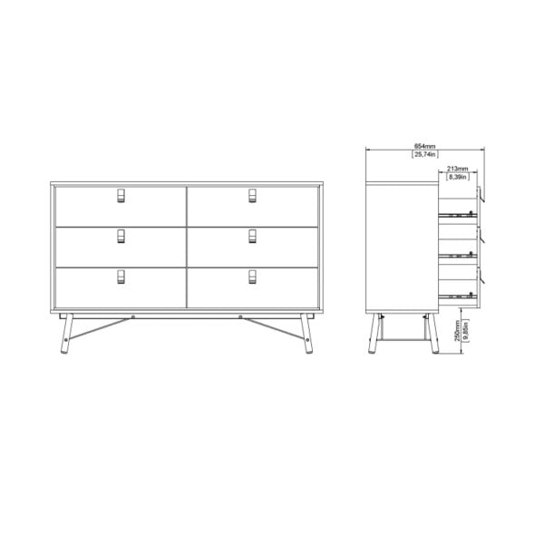 Wyld Haus Juno Black and Walnut Wood Wide Double Chest of 6 Drawers