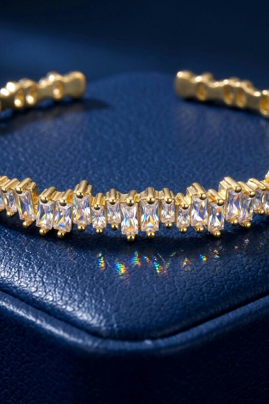 Latelita Baguette Ice Cuff Bangle Gold White