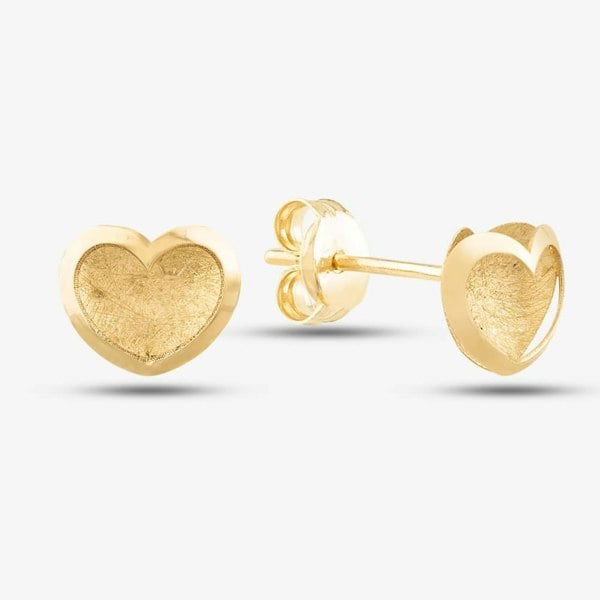 T. H. Baker 9ct Yellow Gold Satin Brushed Heart Stud Earrings SE872