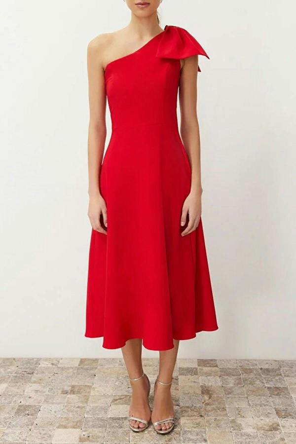 WOVCOR A-Line Elegant Woven Evening Gown with Bow Detail