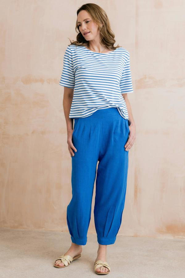 Lily & Me Sail Linen Blend Cropped Trousers Cobalt