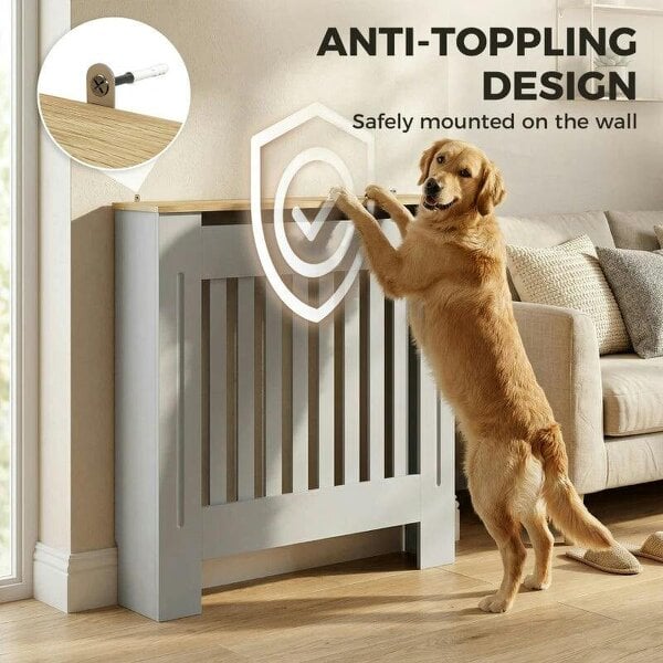 Bobobiy Heater Cover, Radiator Cover Slatted Painted MDF Lined Grill Grey, 78W x 19D x 81H cm