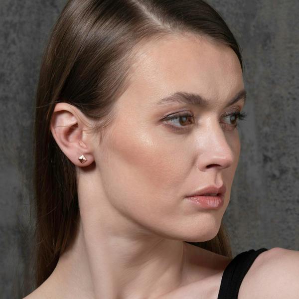 Dainty Rose Gold Square Pyramid Stud Earrings for Women - namana.london
