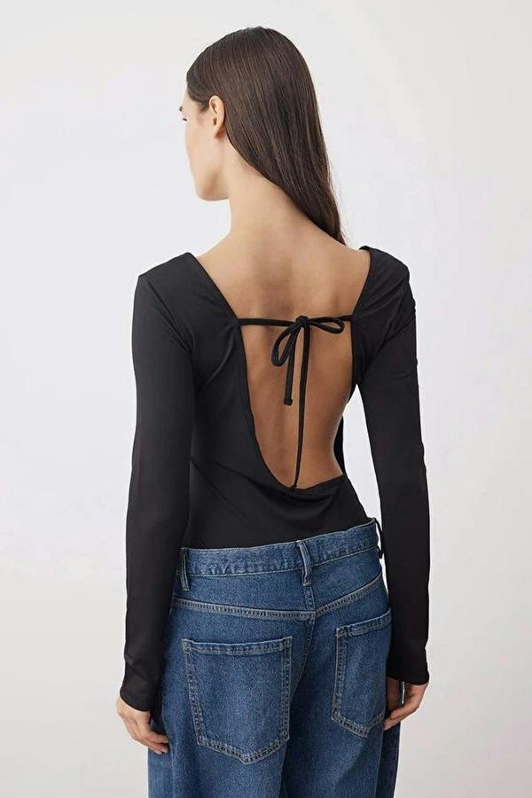 WOVCOR Knit Bodysuit with Asymmetrical Collar Detail