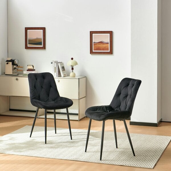 SONARA Modern Set of 2 Velvet Dining Chairs with Ergonomic Upholstered Seat - Velet - Black - 62cm (D) * 50cm (W) * 90cm (H)