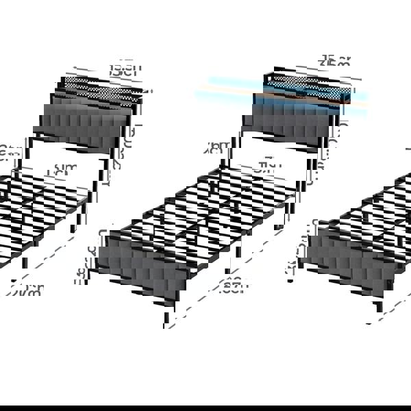 Levede Double Bed Frame Upholstered Headboard Metal Mattress Base LED Lights USB