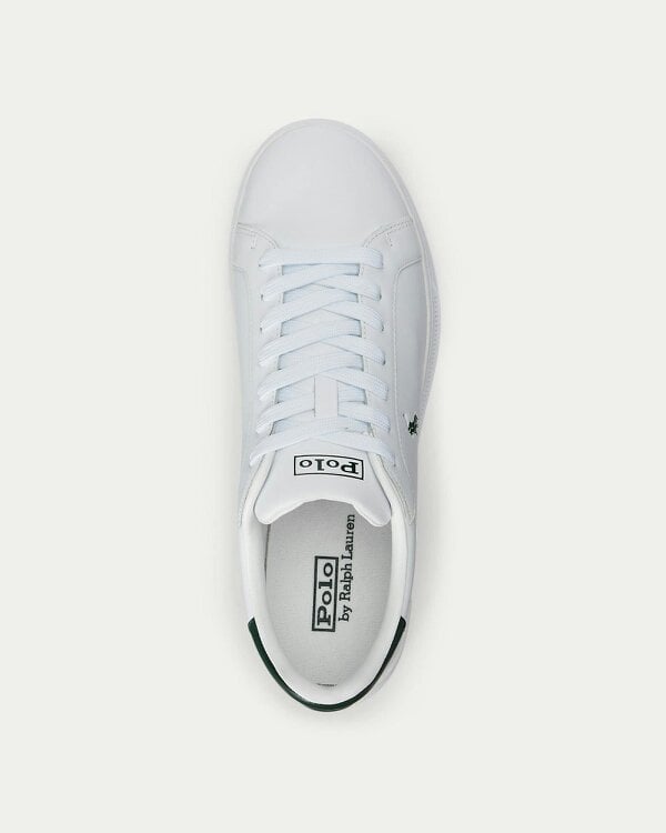 Ralph Lauren Heritage Court II Mens Nappa Leather Sneaker - White/College Green Polo Pony