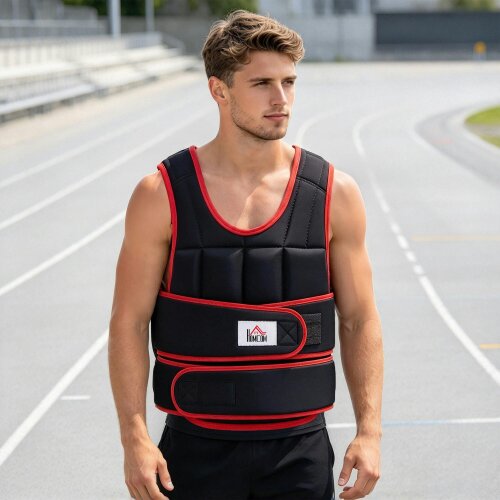 HOMCOM 20KGS Adjustable Weight Vest Running Gym Training Weight Loss, Black - 20kg - Black&Red
