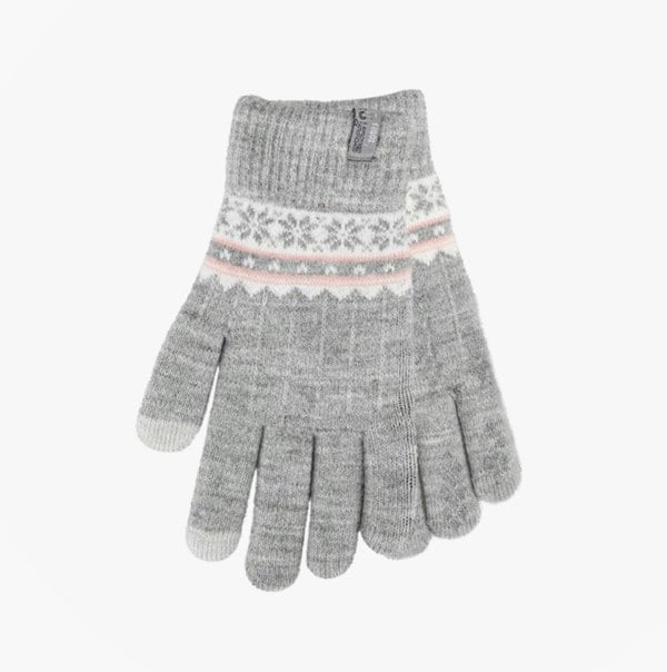 Totes Toasties STRETCH KNITTED Womens Touchscreen Gloves Grey Fair Isle