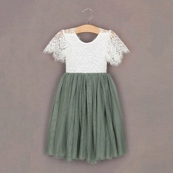 Pretty sage green flower girl dress, tea length