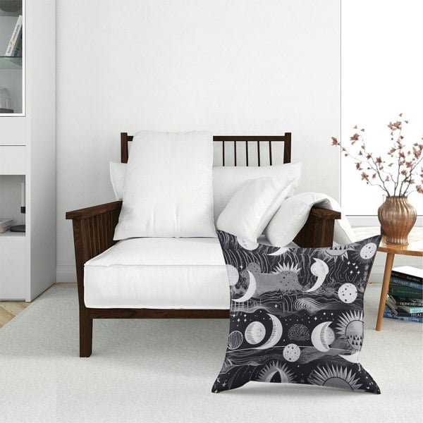 Warren Reed Abstract Black White Moon And Sun Floor Cushion